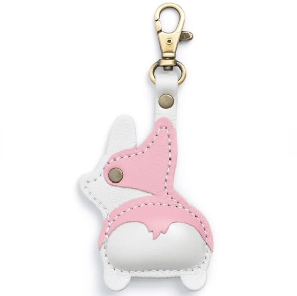 Portland Leather Vintage Pink Corgi Keychain